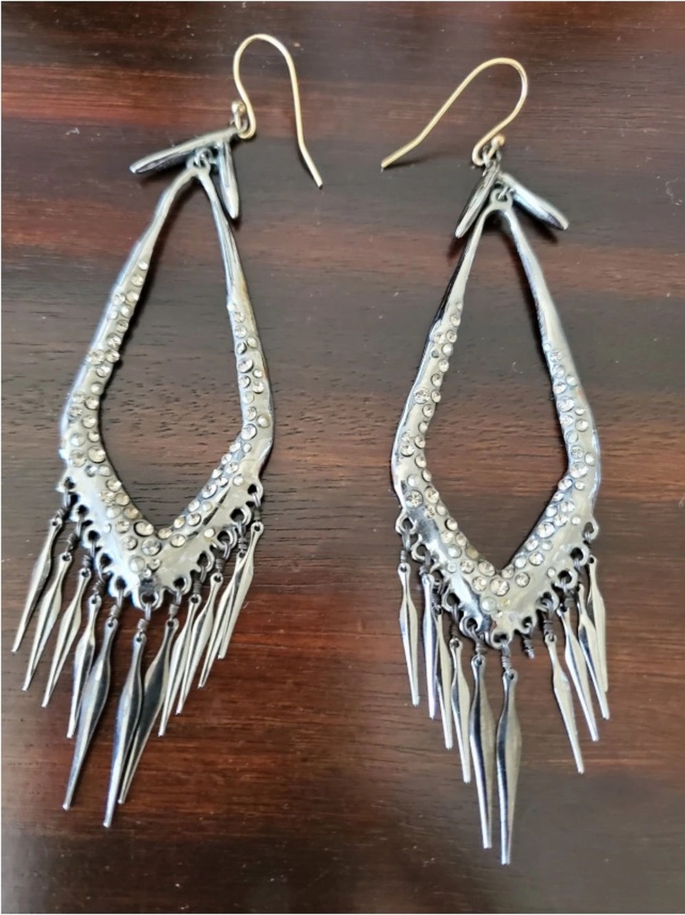 Alexis Bittar Gunmetal Finish Fringe Earrings with Swarovski Crystals 4” long